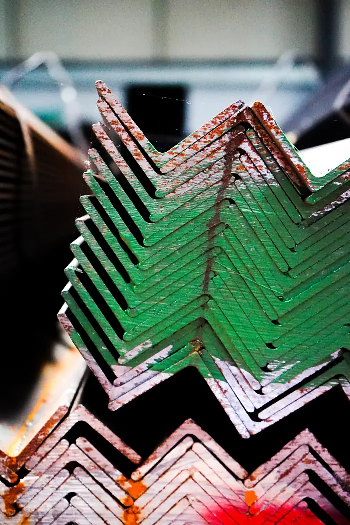 Stacked equal angle sections, painted and mill finish