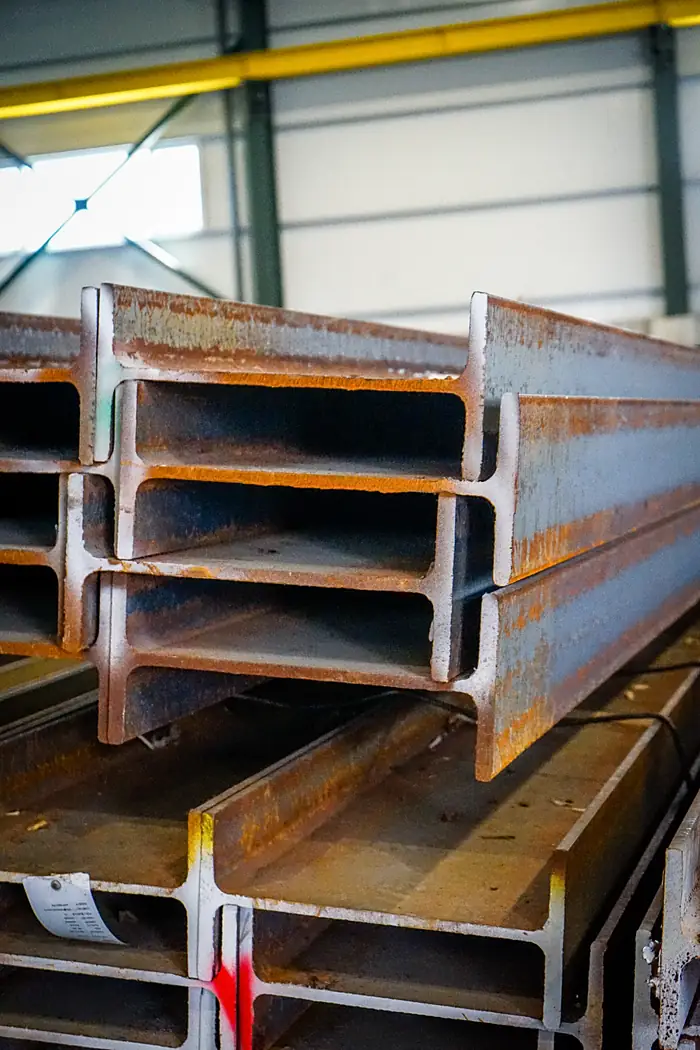 Structural I-section beams, cut ends facing the camera